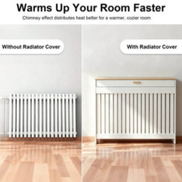 Fativo 112.5X19X95.5Cm White Radiator Cover With Drawer, Slatted Mdf Radiator Cabinet With Wood Effect Top - thumbnail 5