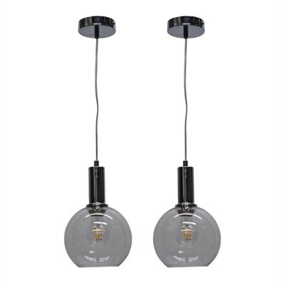 First Choice Lighting Set Of 2 Barnum - Clear Glass Globe Chrome Deco Pendant Fittings - image 1