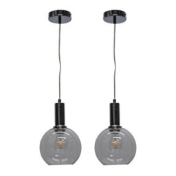 First Choice Lighting Set Of 2 Barnum - Clear Glass Globe Chrome Deco Pendant Fittings - thumbnail 1