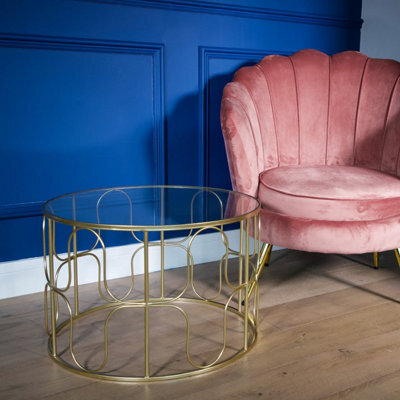 Madison & Mayfair Gold Wavy Wire Coffee Table With Glass Top
