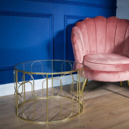 Madison & Mayfair Gold Wavy Wire Coffee Table With Glass Top