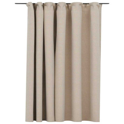 Berkfield Premium Linen-Look Blackout Curtain With Hooks Beige 290X245 Cm