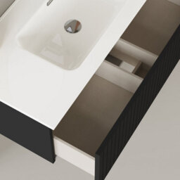 Banyetti Linea Matt Black Ribbed Wall Hung Vanity Unit 1000 X 390mm - thumbnail 4