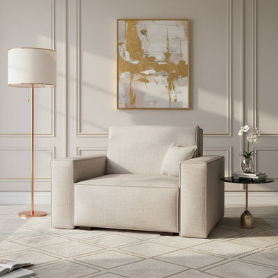 Upholstered Living Room Armchair Bed With Sleeping Function And Storage Wooden Legs 123X88X102Cm 80X196Cm Cream - image 1