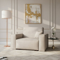 Upholstered Living Room Armchair Bed With Sleeping Function And Storage Wooden Legs 123X88X102Cm 80X196Cm Cream - thumbnail 1