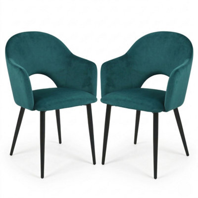 Evre Hailey Teal Velvet Dining Chairs Set Of 2 Upholstered Chairs With Arms & Metal Legs - image 1