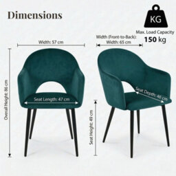 Evre Hailey Teal Velvet Dining Chairs Set Of 2 Upholstered Chairs With Arms & Metal Legs - thumbnail 2