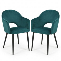 Evre Hailey Teal Velvet Dining Chairs Set Of 2 Upholstered Chairs With Arms & Metal Legs - thumbnail 1