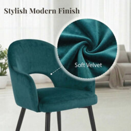 Evre Hailey Teal Velvet Dining Chairs Set Of 2 Upholstered Chairs With Arms & Metal Legs - thumbnail 3