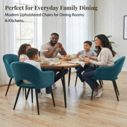 Evre Hailey Teal Velvet Dining Chairs Set Of 2 Upholstered Chairs With Arms & Metal Legs - thumbnail 6