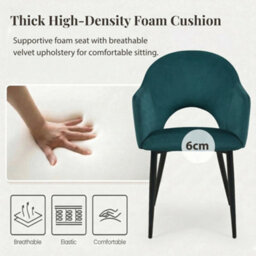 Evre Hailey Teal Velvet Dining Chairs Set Of 2 Upholstered Chairs With Arms & Metal Legs - thumbnail 4