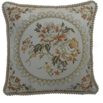Intimates Elegant Jacquard Embroidered Cushion, Machine Washable, Zip Closure, High-Quality Sofa Cushion - Cream