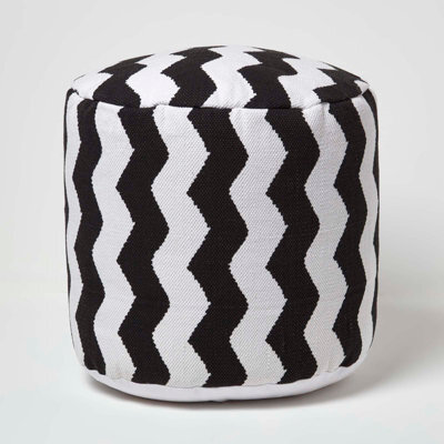 Homescapes Circular Cube Bean Footstool With Black And White Chevron Pattern - image 1