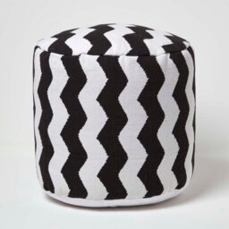 Homescapes Circular Cube Bean Footstool With Black And White Chevron Pattern