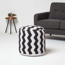 Homescapes Circular Cube Bean Footstool With Black And White Chevron Pattern - thumbnail 2