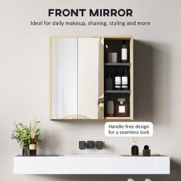 Homcom Bathroom Cabinet Wall Mounted Mirror Storage With Shelves Natural - thumbnail 5