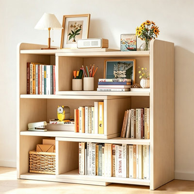 Wooden Shelf Bookcase Shelving 4 Tier Display Storage Unit Stand Stretchable - image 1