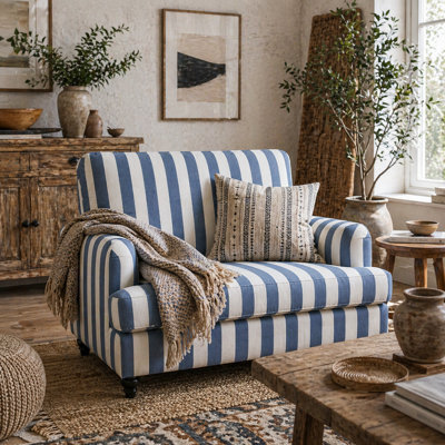 Wyld Haus Yosefi Extra-Large Blue And White Striped Velvet Cuddle Chair 115W X 82D X 82H Cm - image 1