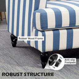 Wyld Haus Yosefi Extra-Large Blue And White Striped Velvet Cuddle Chair 115W X 82D X 82H Cm - thumbnail 4
