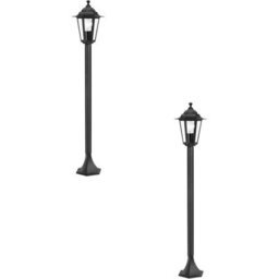 Set Of 2 Stylish Ip44 Outdoor Bollard Lights - Black Cast Aluminium 60W Tall Lamp Post - thumbnail 1