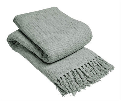 Lisbon Pure Cotton Honeycomb Throw In Silver, 178 X 254Cm - image 1