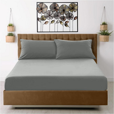Gc Gaveno Cavailia Percale Deep Fitted Sheet Super King Charcoal Extra Deep Pocket 16 Inch (40 Cm) - image 1