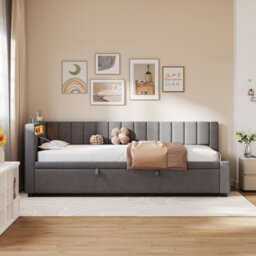 Btm 3Ft Velvet Daybed With Rgb Led, Charging Station & Trundle, Grey (No Mattress) - thumbnail 5