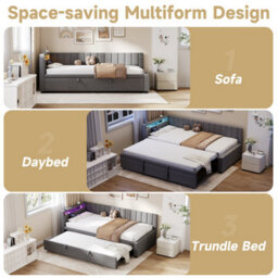 Btm 3Ft Velvet Daybed With Rgb Led, Charging Station & Trundle, Grey (No Mattress) - thumbnail 8