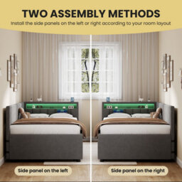 Btm 3Ft Velvet Daybed With Rgb Led, Charging Station & Trundle, Grey (No Mattress) - thumbnail 9
