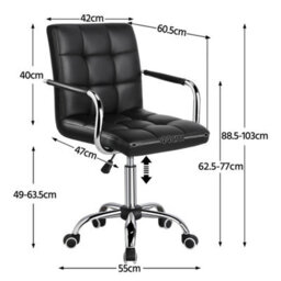 Black Leather Office Chair Adjustable Swivel Arms - thumbnail 2