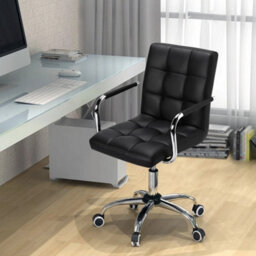 Black Leather Office Chair Adjustable Swivel Arms - thumbnail 4