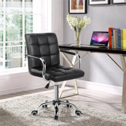 Black Leather Office Chair Adjustable Swivel Arms - thumbnail 5