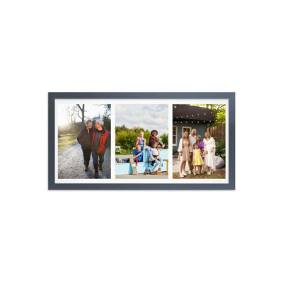 AK Frames 16X8 Black Sleek Multi Photo Frame With White Mount - Holds 3 Apertures (3X) 7X5 Photos - image 1