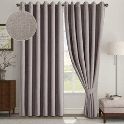 Ameha Mocha Linen Textured 100%blackout Curtain- Energy Efficient Thermal Insulated Window Drapes-Neutral Tone-Bedroom Use Uk, 66''x90'' - thumbnail 2