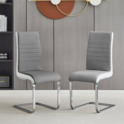 Furniture in Fashion Symphony Grey And White Faux Leather Dining Chairs In Pair