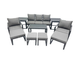 Fimous 9 Seat Outdoor Garden Furniture Set Aluminium Lounge 3 Seat Sofa Oblong Coffee Table Sets With Chair 4 Stools Dark Grey - thumbnail 1