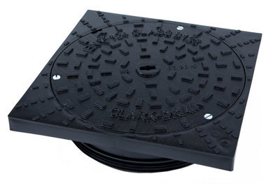 Clark Drain B125 Ductile Iron Square 380mm X 380mm To Round 320mm Diameter Locked Manhole Cover & Polypropylene Frame