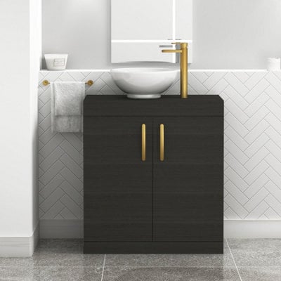 Royal Bathrooms Turin 800mm Floor Standing Vanity Unit 2 Door Hale Black & Countertop Basin - Breeze With Brushed Brass Handle - image 1