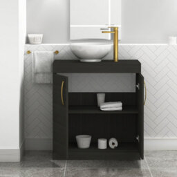 Royal Bathrooms Turin 800mm Floor Standing Vanity Unit 2 Door Hale Black & Countertop Basin - Breeze With Brushed Brass Handle - thumbnail 3