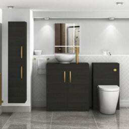 Royal Bathrooms Turin 800mm Floor Standing Vanity Unit 2 Door Hale Black & Countertop Basin - Breeze With Brushed Brass Handle - thumbnail 2