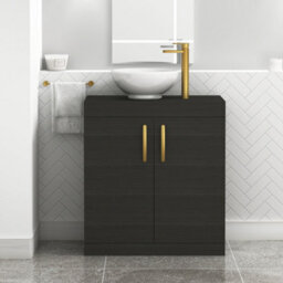 Royal Bathrooms Turin 800mm Floor Standing Vanity Unit 2 Door Hale Black & Countertop Basin - Breeze With Brushed Brass Handle - thumbnail 1