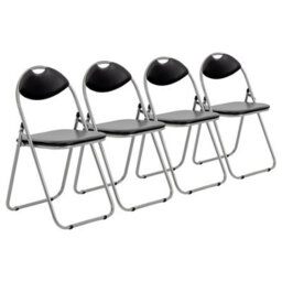 Harbour Housewares 4X Padded Folding Chairs - Black/silver - Metal Frame Easy Store Portable Folding Seats - thumbnail 1