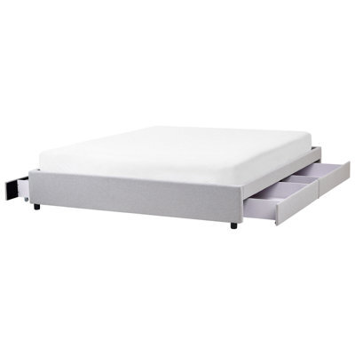 Beliani Bed With Storage Drawers Without Headboard Fabric Prades 180 X 200 Cm (Eu Super King) Light Grey - image 1
