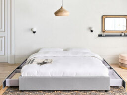Beliani Bed With Storage Drawers Without Headboard Fabric Prades 180 X 200 Cm (Eu Super King) Light Grey - thumbnail 2