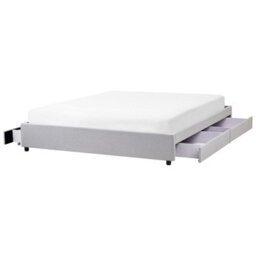 Beliani Bed With Storage Drawers Without Headboard Fabric Prades 180 X 200 Cm (Eu Super King) Light Grey - thumbnail 1