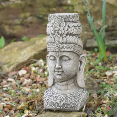 Burgess Tealight Thai Buddha Stone Statue Oriental Monk Vintage British Made Garden Outdoor Ornament - image 1