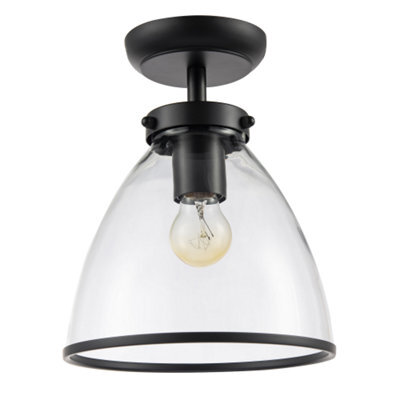 Happy Homewares Industrial Style Matte Black Ceiling Lamp Fitting With Transparent Glass Shade - image 1