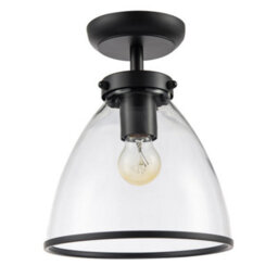 Happy Homewares Industrial Style Matte Black Ceiling Lamp Fitting With Transparent Glass Shade - thumbnail 1