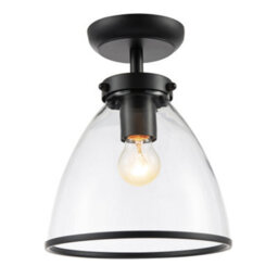 Happy Homewares Industrial Style Matte Black Ceiling Lamp Fitting With Transparent Glass Shade - thumbnail 2
