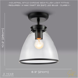 Happy Homewares Industrial Style Matte Black Ceiling Lamp Fitting With Transparent Glass Shade - thumbnail 5
